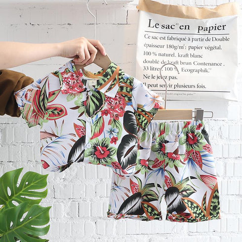 Summer Vacation Style Short Sleeve Shirt Two Piece Set