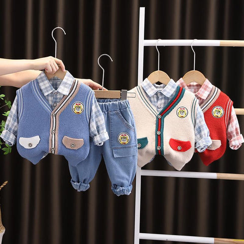Boy sweater waistcoat cardigan set of three
