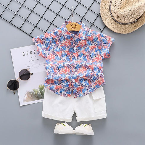 Summer Boys' plant print short sleeve suit