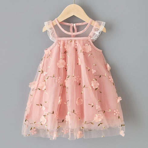 Summer Girl's Flower Lace Mesh Princess Dress
