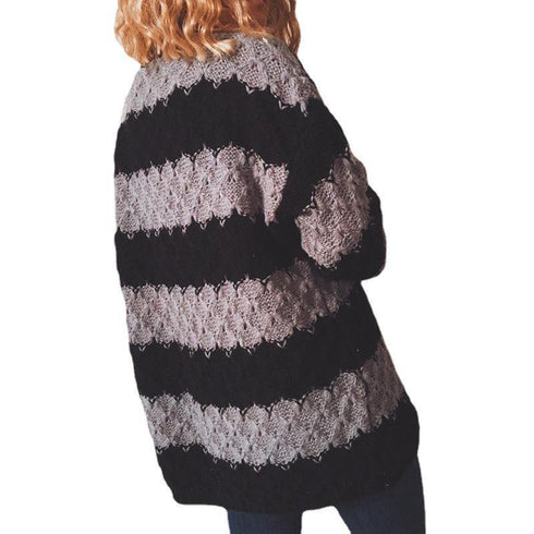 Fall and Winter Rhombus Contrast Stripe Spliced Loose Knit Sweater