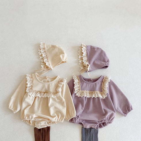 Spring baby 100-day lace ruffled long sleeve one-piece climbing suit