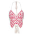 Butterfly Print Halter Tie Irregular Dovetail Backless Top