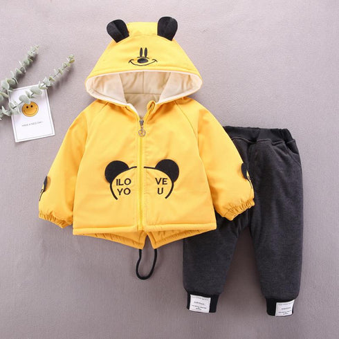 Children's Thickened Winter Hooded Casual Cardigan Set