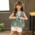 Girls Summer Broken Flower Bow Cotton Linen Vest Solid Color Shorts Two-piece Set