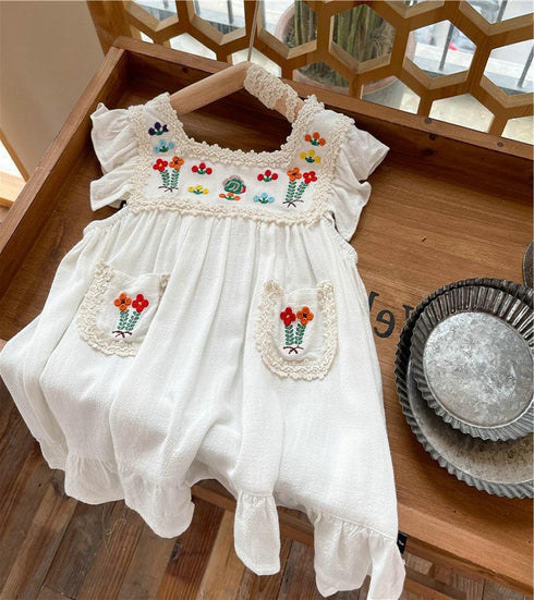 Children's Flower Embroidery Dress