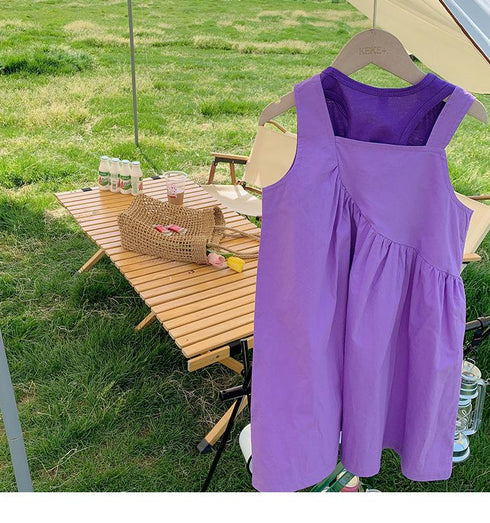 Purple Vest Skirt T-shirt Two Piece Set