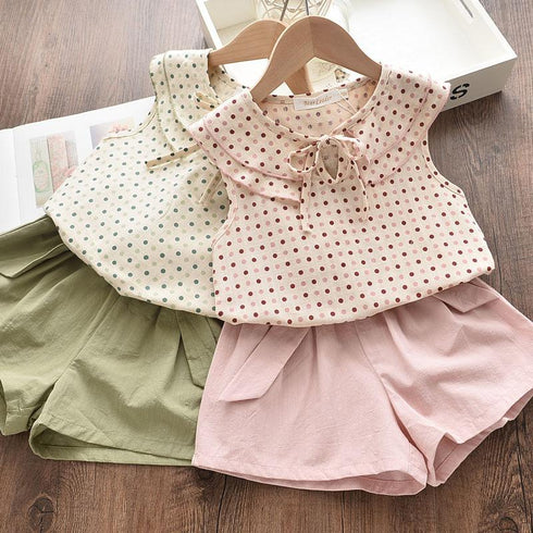 Summer Girl's Dot Bow Top Shorts Set