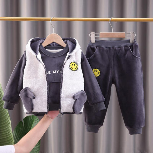 Winter children plus velvet warm suit set of three