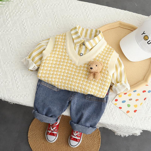 Children's Spring and Autumn Shirt Leisure Three-Piece Set