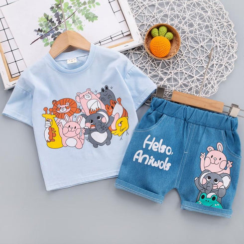 Cartoon Zoo Jeans Casual Two-piece Set