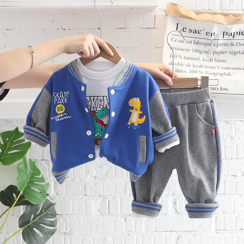 Spring and Autumn Boys Sports Baseball Suit Set of Three
