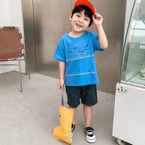 Cute Cartoon Printed Round Neck Breathable Children's T-shirt