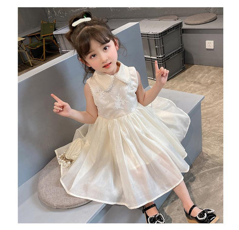 2022 Summer New Girl Pearl Doll Collar Dress Flower Girl Dress Dress Backless Love Princess Dress