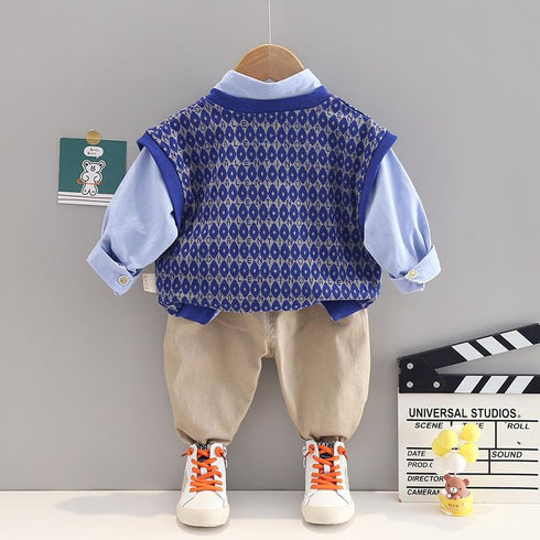 Boys spring and autumn suit sweater set of three