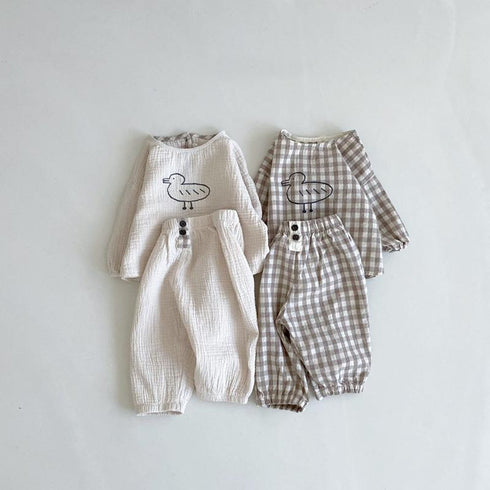 Spring and Autumn Cute Duckling Suit Cotton Jacket Pants