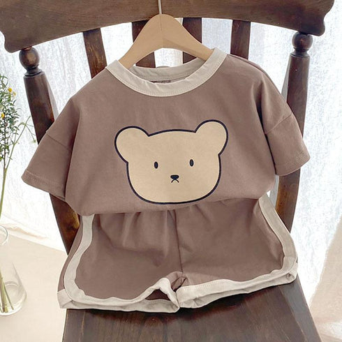 Cartoon Bear Casual Short Sleeve Suit