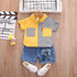 Children's Striped Patch Pocket Shirt Shorts Two-piece Set