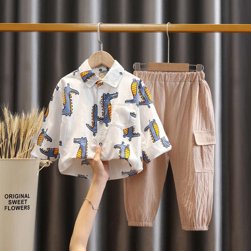 Boys autumn shirt children's clothing thin two-piece set