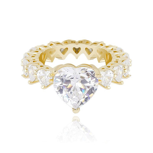 Hip Hop Women's Love Ring Zircon Real Gold Electroplated Ring