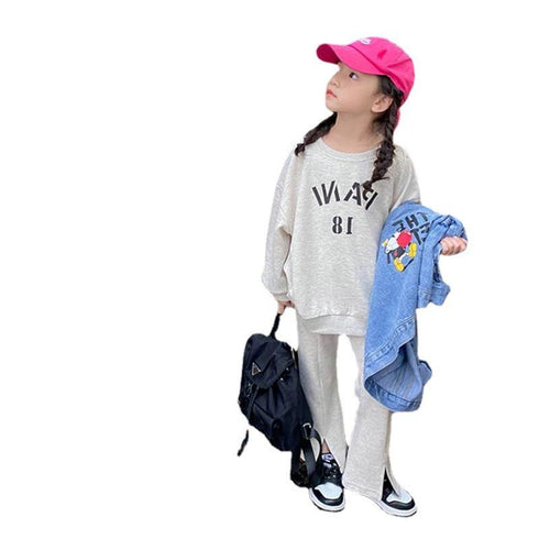 Girls' Spring Letter Print Casual Comfort Suit