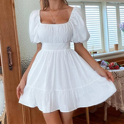 Backless Bow Bubble Sleeve Dress