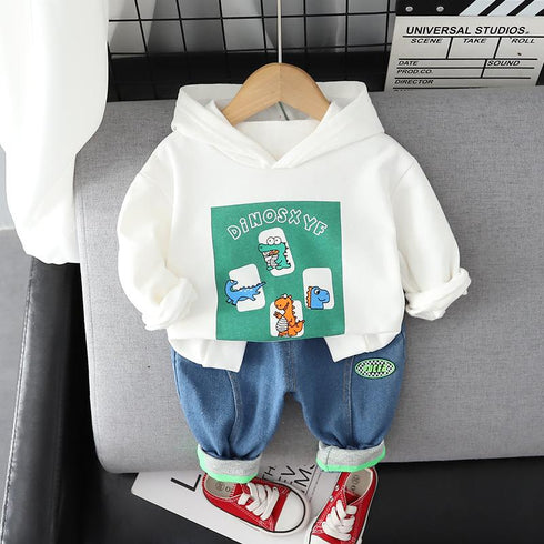 Spring and Autumn Boys Cartoon Long Sleeve Hoodie Two-Piece Set