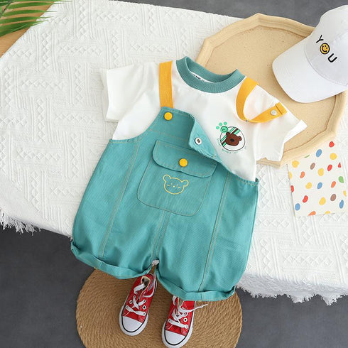 Casual Suspenders Two-piece Baby Round Neck Short Sleeve Suit