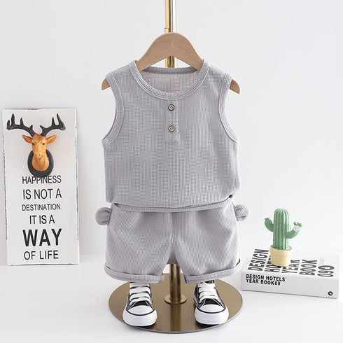 Round Neck Solid Color Thin Sleeveless T-shirt Kids' Casual Two-piece Set