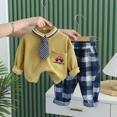 Spring and Autumn Boys Long Sleeve Set Two-Piece Set