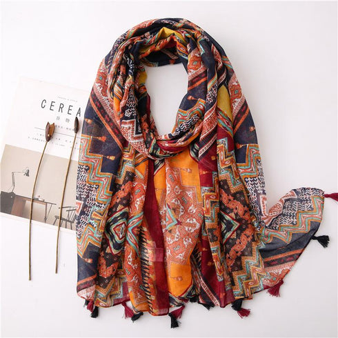 Small Fresh Cotton and Hemp Scarf Bohemian Printed Scarf