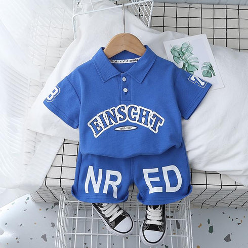 Handsome Lapel Letter Short Sleeve Suit