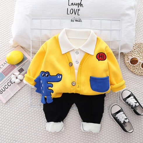 Autumn and winter boys plus velvet long sleeve three-piece suit