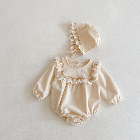 Spring baby 100-day lace ruffled long sleeve one-piece climbing suit