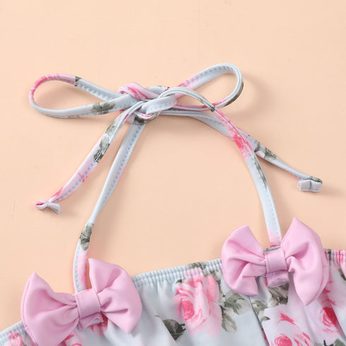 Summer girls flower leopard print swimsuit three-piece set