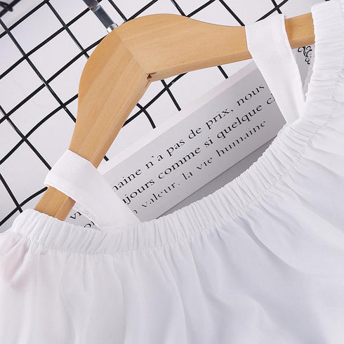 Summer girls suspender short sleeve striped shorts set