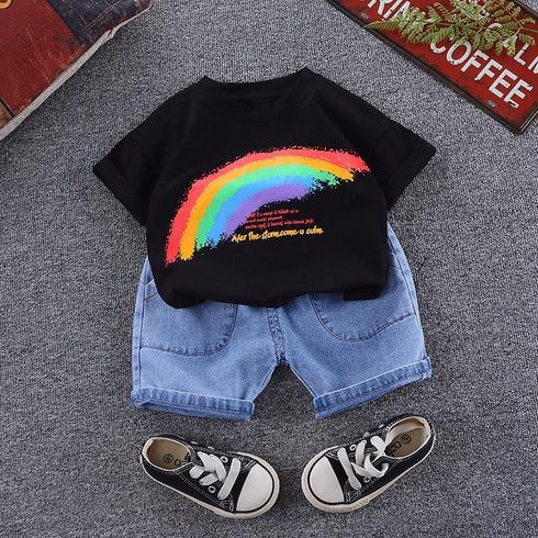 Summer children's short sleeve T-shirt jeans two-piece set