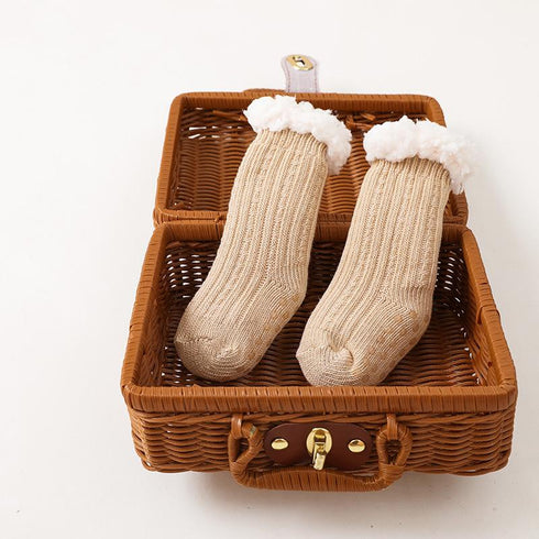 Super thick wool lamb wool children's floor socks plus velvet baby socks non-slip baby floor socks