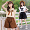 Summer Girls Bow Fly Sleeve Shirt Lantern Shorts Two Piece Set