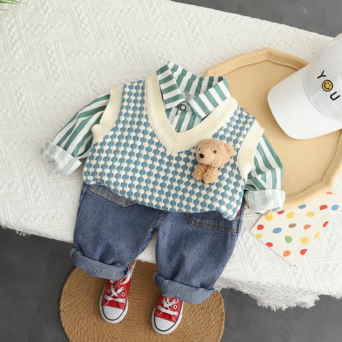 Children's Spring and Autumn Shirt Leisure Three-Piece Set
