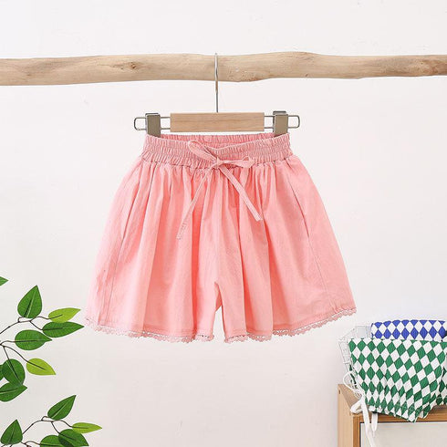 Girls Summer Elastic Bow Lace Shorts