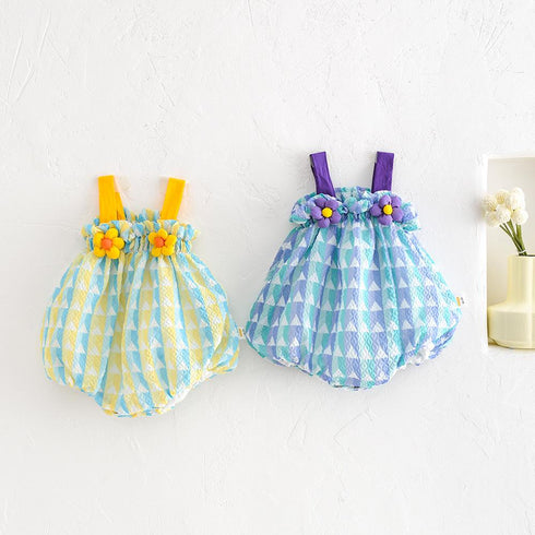 Three Dimensional Flower Stripe Suspender Lantern Jumpsuit