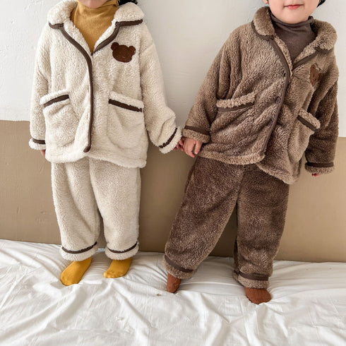 Children's Flannel Suit Baby's Autumn and Winter Bear Plush Pajamas Home Clothes