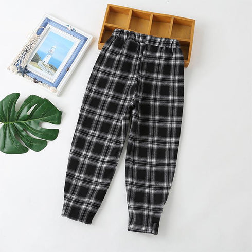 Plaid Casual Pants For Children In Autumn