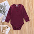 Ribbed Solid Front Button Long-sleeve Baby Romper