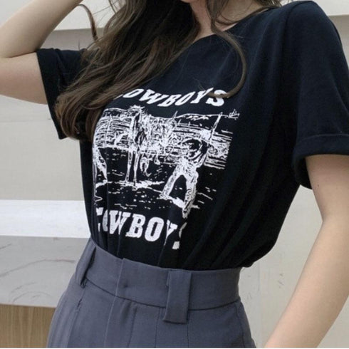 Summer Solid Letter Graffiti Short Sleeve T-shirt Couple