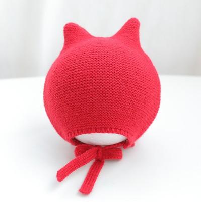 Spring and autumn super cute lace-up knitted pullover cap ear protection cap 16.9-18.8 inches