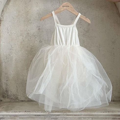 Solid Princess One Year Old Fluffy Skirt Mesh Suspender Dress