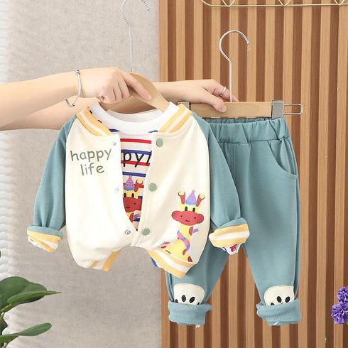 Spring and Autumn Boys Sports Baseball Suit Set of Three