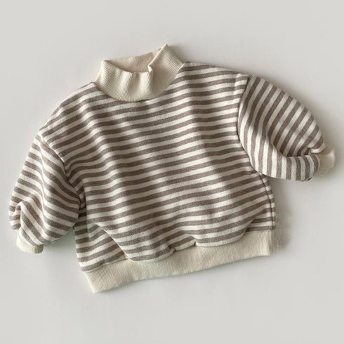 Winter striped plus velvet sweater turtleneck top